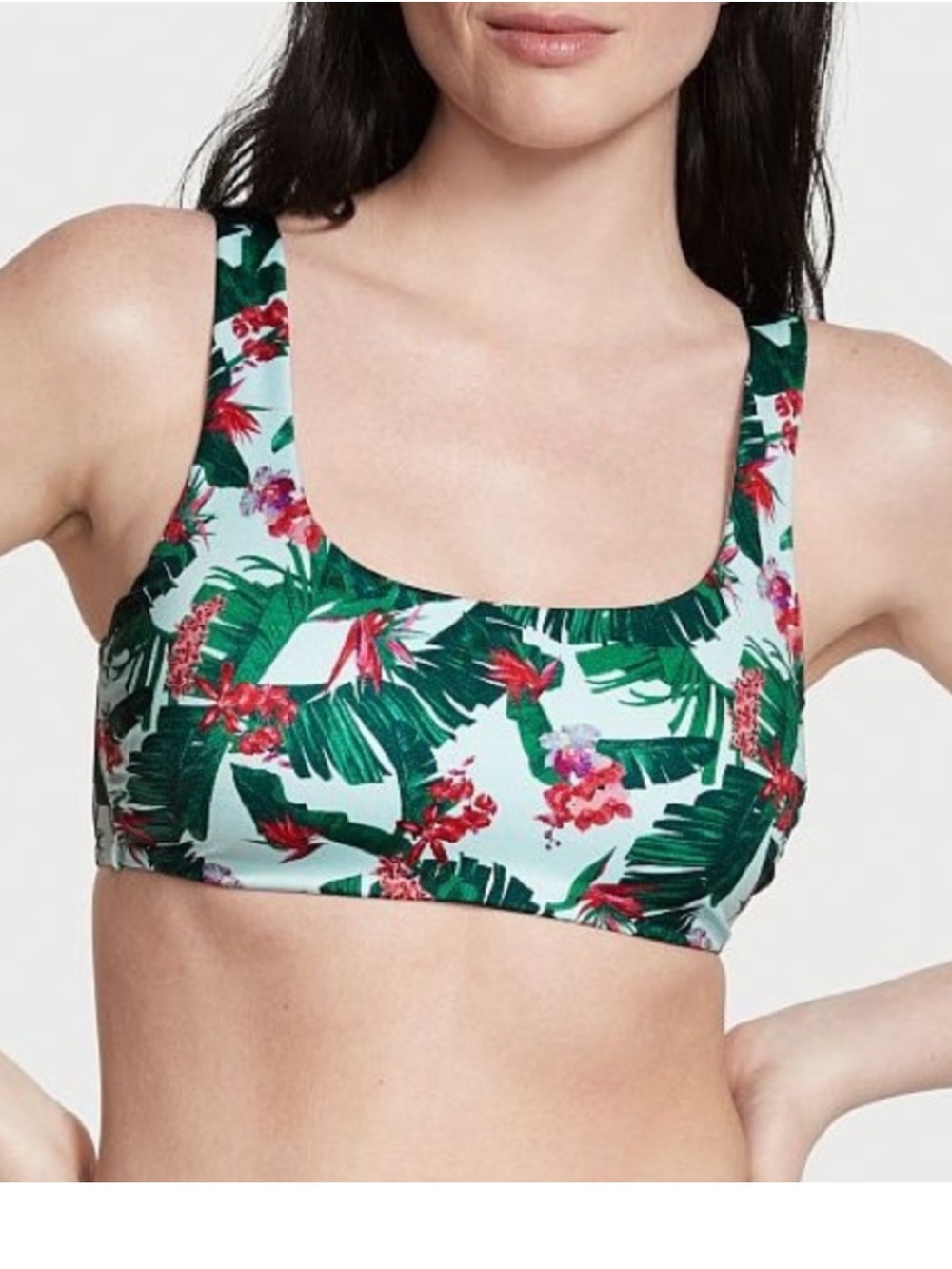 VICTORIA'S SECRET SWIM Mix-and-Match Scoop Bikini Top Blue Palm Small